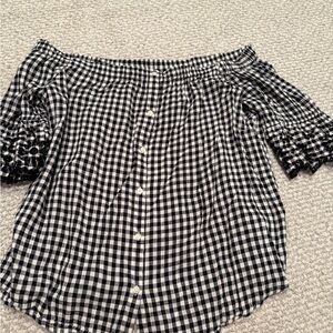 Gingham Off-Shoulder Top - Black and White